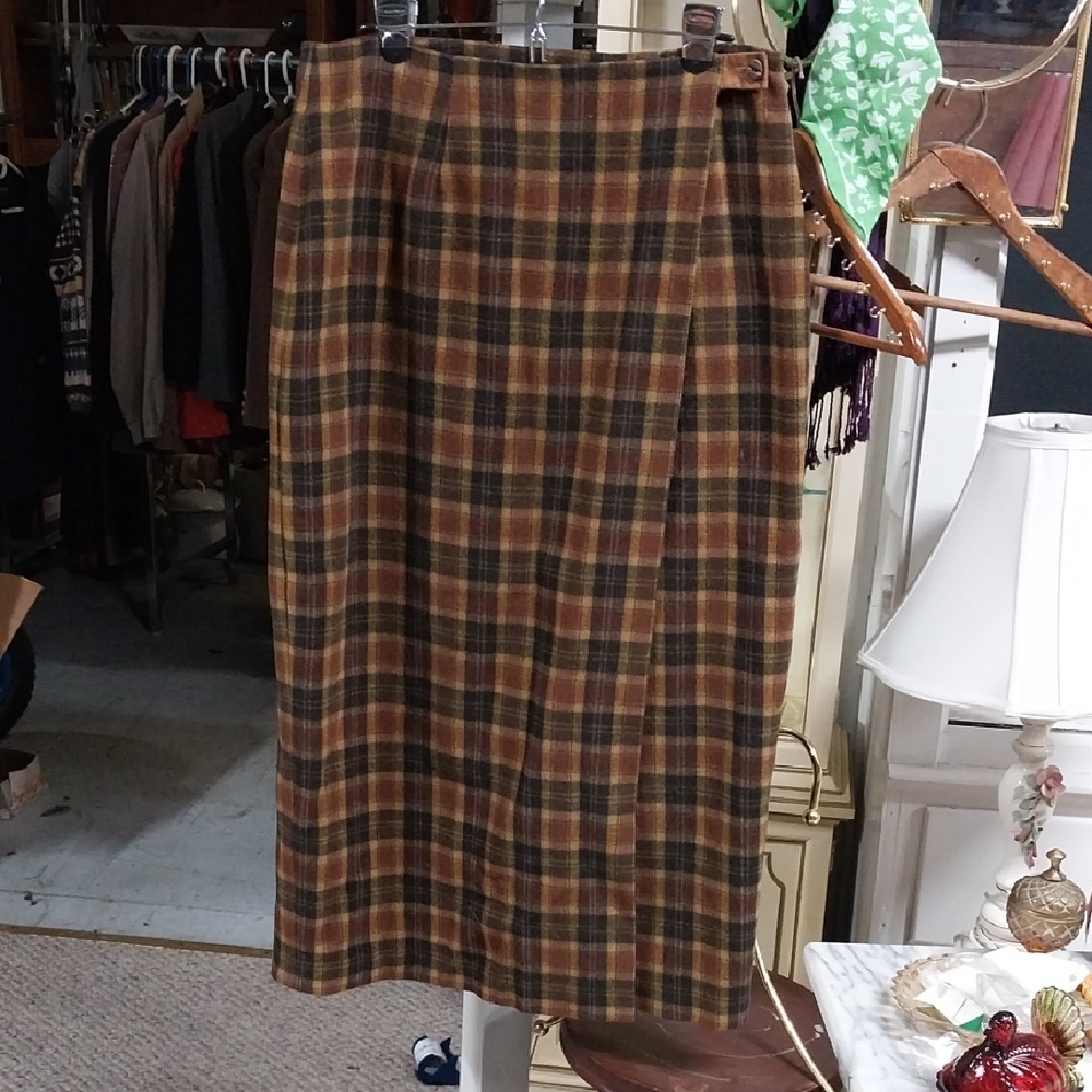 Andrea Viccaro Plaid Brown Women's Skirt Wool Blend